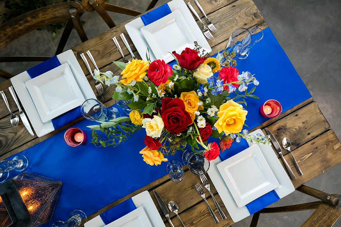 Table setting with bright florals